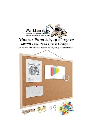 Mantar Pano Ahşap Çerçeve 60x90 Cm 1 Adet Harita Çivisi Hediyeli Duvara Monte Mantar Çerçeve Evde Okulda Büroda O Diğer