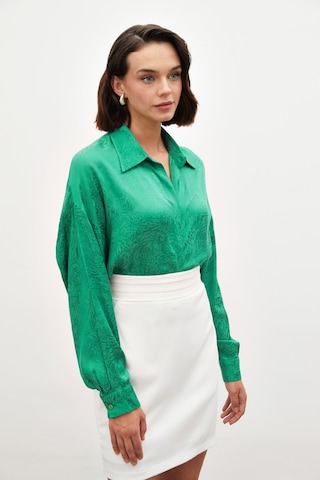 Sateen Desenli Salaş Gömlek - Yeşil-134717 Yeşil
