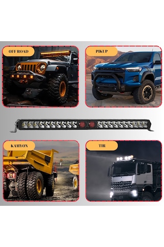 Off-road Premium Tavan Led Bar 80 Cm Beyaz Işık Projektör Kırmızı Göz Gündüz Led Metal Gövde 12-24v