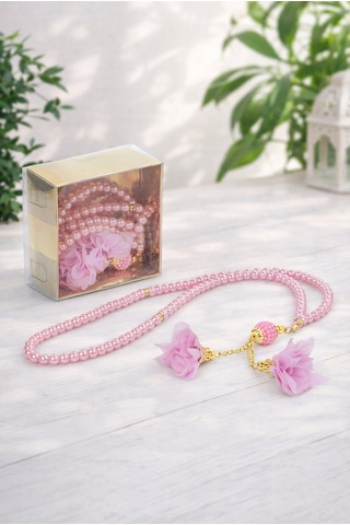 Güllü İnci Görünümlü Tesbih - Kutulu - Hediyelik - Pembe