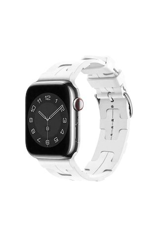 Ekılıf - Apple Uyumlu Watch 44mm - Kordon Silikon Kordon Krd-92 - Beyaz