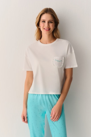 Suwen Lucky Pamuklu Pijama Takımı Sh26623660335 Turkuaz Desenli