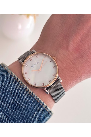 Ferrucci Fcf241100 Hasır Çelik Kordon Füme Kadın Kol Saati Rose Gold