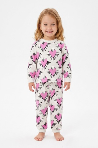 Modanıno %100 Pamuk Ve Baskılı Kız Çocuk Pijama Takımı 9-36 Ay 12741ıs Beyaz