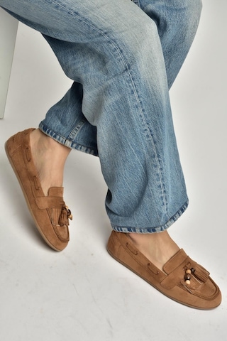 Fox Shoes Y602347002 Taba Süet Püsküllü Kadın Günlük Ayakkabı Taba