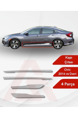 Honda Civic Fc5 2016 Sonrası Yan Kapı Çıtası Krom Yazılı 4 Prç. P.çelik