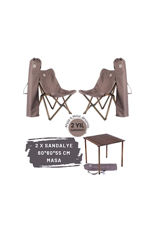 Bag The Joy Ahşap Masa Sandalye Seti Antrasit-Koyu Gri-60 60 55cm Kahverengi