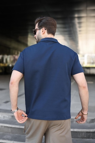 Madmext Lacivert Yarım Fermuar Detaylı Polo Yaka Erkek Tişört E7184