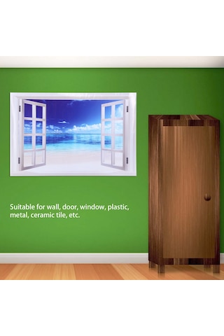 Vkemall Pvc 3d Deniz Manzaralı Duvar Sticker, Su Geçirmez Dekoratif Pencerelik Desen, 2 Adet Paket 38x58.2 Cm Diğer