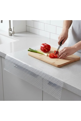 Mutfak Dolap İçi Kaydırmaz Şeffaf Raflık Örtüsü 45x300 Cm Pvc Koruyucu