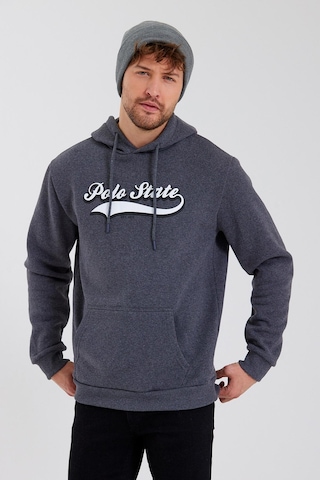 Polostate Erkek 3 İplik Pamuklu İçi Polarlı Baskılı Regular Fit Kapüşonlu Kanguru Cepli Antrasit Sweatshirt Antrasit