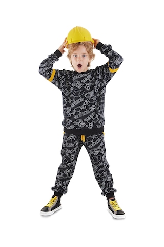 Denokids Arabalar Erkek Çocuk Siyah Eşofman Takım Renkli Çok Renkli