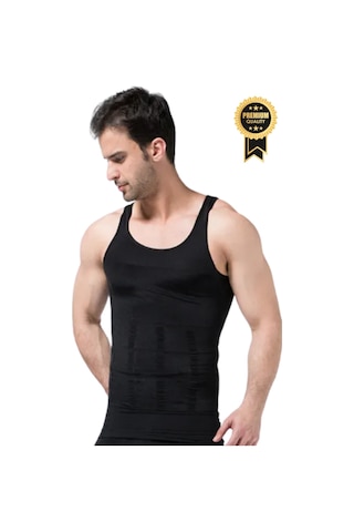 Fitform Giyim Fitform Erkek Jinekomasti Korsesi - Göbek Ve Karın Toparlayıcı Dik Duruş Destekli Atlet Korse Siyah