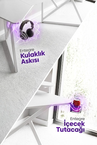 Vortex Kanatlı Oyuncu Masası Beyaz