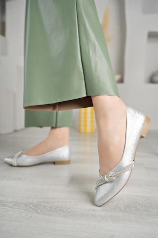 Nesil Shoes Ceylan 343 Gümüş Taşlı Kadın Babet-gümüş Sıvama Gümüş