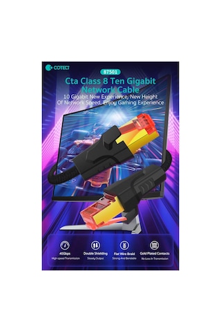 Cat8 Oyuncu Ethernet Kablosu - 5metre - 40gbps Yüksek Hız Veri Aktarımı Kırılmaz Örgü Yassı Tasarım