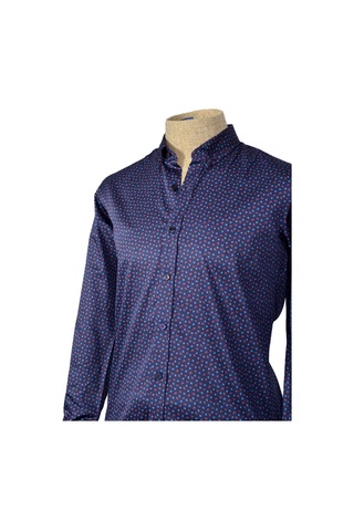 Standart Yaka Çiçek Damla Desen Gömlek Slim 001