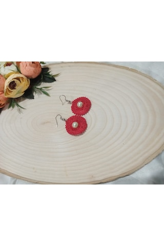 El İşi Örgü Küpe Kırmızı