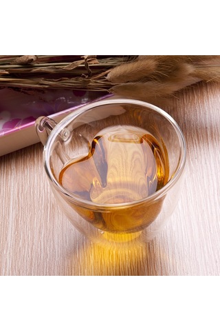 Cbtx Kalp Şeklinde Çift Duvar Cam Kupa Dayanıklı Şeffaf Çay Bardakları 180ml