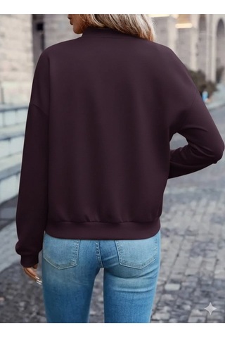 Kadın Uzun Kollu Önden Fermuarlı Cepli Modal Mürdüm Ceket Mürdüm