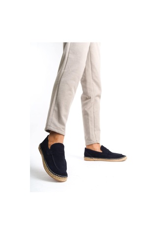 Mubiano Hakiki Deri Summer Erkek Jüt Taban Lacivert Süet Espadril & Loafer -mssr1274-lcv Lacivert
