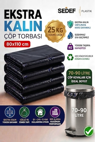 80x110 Cm Extra Kalın Siyah Endüstriyel Çöp Poşeti - 25 Kg / Ağır Hizmet Tipi