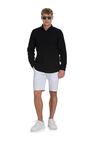 Hatemoğlu Siyah Comfort Fit Çizgili Düğmeli Yaka 100% Pamuk Uzun Kollu Casual Gömlek