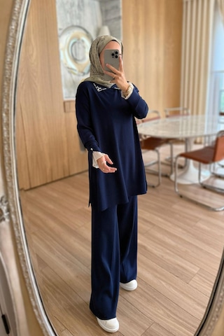 Ka Hijab Kolu Tüllü Merserize Takım - Lacivert