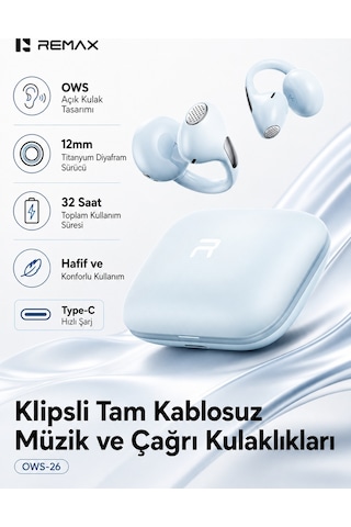Remax OWS-26 Bluetooth 6.0 Kulak Klipsi Kulak İçi Kulaklık
