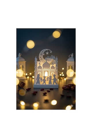 Ramazan Ayına Özel Işıklı Masaüstü Dekor 8x11 Cm Led Li Cami Ve Çocuk Figürlü Ramazan Süsü