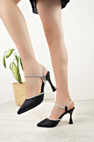Nesil Shoes Özma 355 Siyah Taşlı Topuklu Kadın Ayakkabı-siyah Simli Siyah Simli