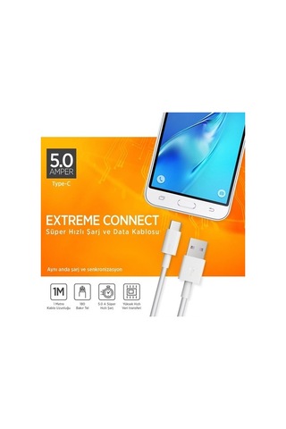Polosmart PSM30 5A 100W Süper Hızlı UsbA to Type-C Data ve Şarj Kablosu Beyaz