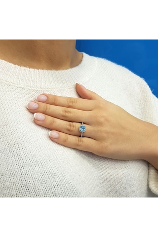 Lova Pırlantalı Kuşin Blue Topaz Yüzük - 1050217