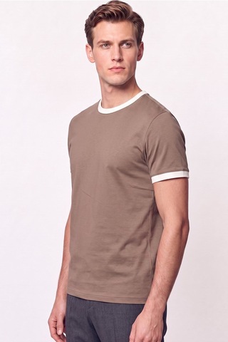 Efor Slim Fit Bisiklet Yaka Vizon - Ekru Tişört Ts 932 Vizon-ekru