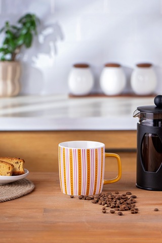 Emsan Çizgili New Bone Kupa 350 Ml Turuncu