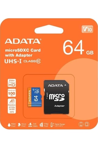 Adata 64 GB Premier MicroSDXC Adaptör UHS-I Class10 V10 Hafıza Kartı