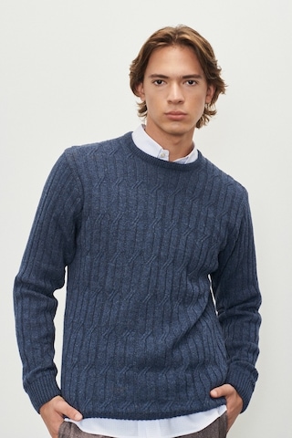 AC&Co / Altınyıldız Classics Erkek Havacı Mavi Standart Fit Normal Kesim Bisiklet Yaka Jakarlı Yünlü Triko 4A4923100209HVMXXL Mavi