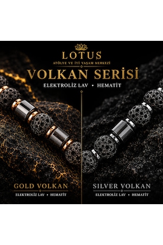 Volkan Serisi Ultra Premium Bileklik Lav Taşı & Hematit Gold