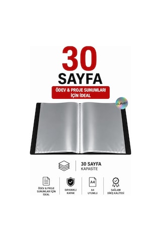 A4 Boy İçin Noki Sunum Dosyası 30 Sayfa Hazır Poşetli Dosya 1 Adet Siyah