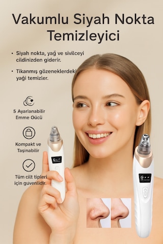 Vakumlu Ultrasonik Siyah Nokta Ve Gözenek Temizleyici Cihaz/5 Farklı Başlık Aparatı Şarjlı