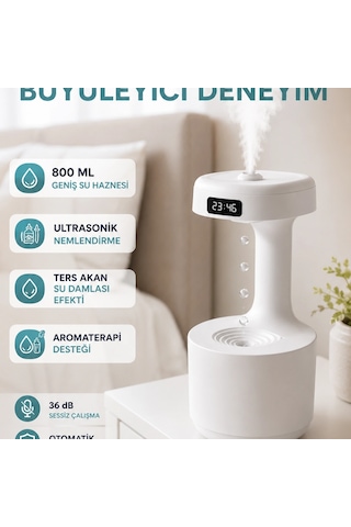 Dekoratif Hava Nemlendirici 800 Ml Sessiz Aroma Difüzör Anti Yerçekimi Su Efektli