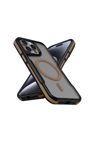 Nourthkiingdom Apple Uyumlu iPhone 15 Pro Max Magsafe Şarj Özellikli Renkli Kenar Airbag Şeritli Nrtk Lamer Kapak-titanyu Titanyum-gold