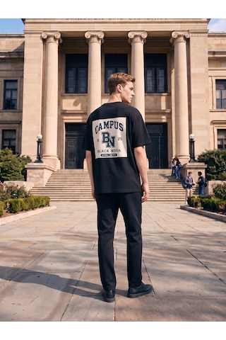Black Nova Oversize Baskılı Unisex Tişört Nova Campus Black Siyah