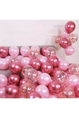 Willowhaven 52 Parça Sedef Pembesi Metalik Balon Seti Konfeti Doğum Günü Düğün Parti Dekor 52 Parlak Pembe İnci