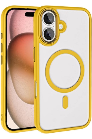 Apple Uyumlu iPhone 16 Plus Kılıf Wireless Şarj Özellikli Zore Krom M-safe Silikon Kapak Sarı