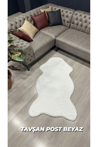 Aries Home Tavşan Tüyü Beyaz Yumuşak Makinada Yıkanabilir Kaymaz Ve Toplanmaz Süet Taban Post Halı