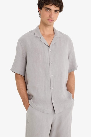 Defacto %100 Keten Relax Fit Apaş Yaka Kısa Kollu Gömlek F4597ax25hsgr454 Gri