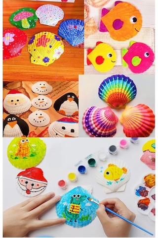 Kabuk Boyama Seti 1 Paket Deniz Kabuğu Midye Boyama Shell Painting Sanatsal Hobi Boyama Seti Akrilik Boya Fırça