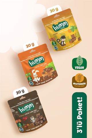 Humm Organic Organik Glutensiz Vegan Kek Atıştırmalık 3 x 30 G