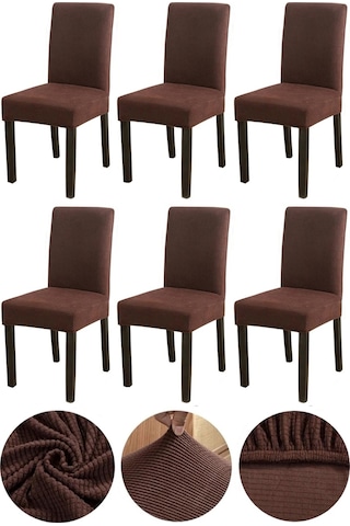 Bambu Nano Kumaş Likralı Yıkanabilir 6'lı Sandalye Kılıfı Lastikli Sandalye Örtüsü 6adet -koyukahve